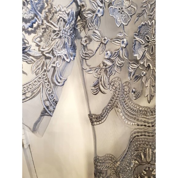 Zaful Gray Floral Embroidered Sheer Mesh Dress Pleated Hem Short Sleeve Small - Picture 4 of 7